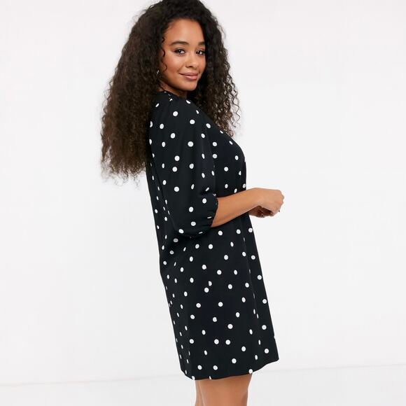 ASOS New Look Poplin Mini Shift Dress in Black White Polka Dot Size 8 / M - Picture 3 of 7